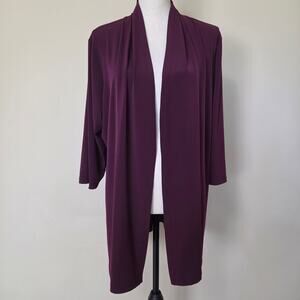 Susan Graver 1X Liquid Knit Open Drape Front 3/4 Sleeve Cardigan Jacket Maroon